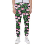 Lotus Flower And Leaf Pattern Print Scuba Joggers