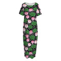 Lotus Flower And Leaf Pattern Print Short Sleeve Long Nightdress