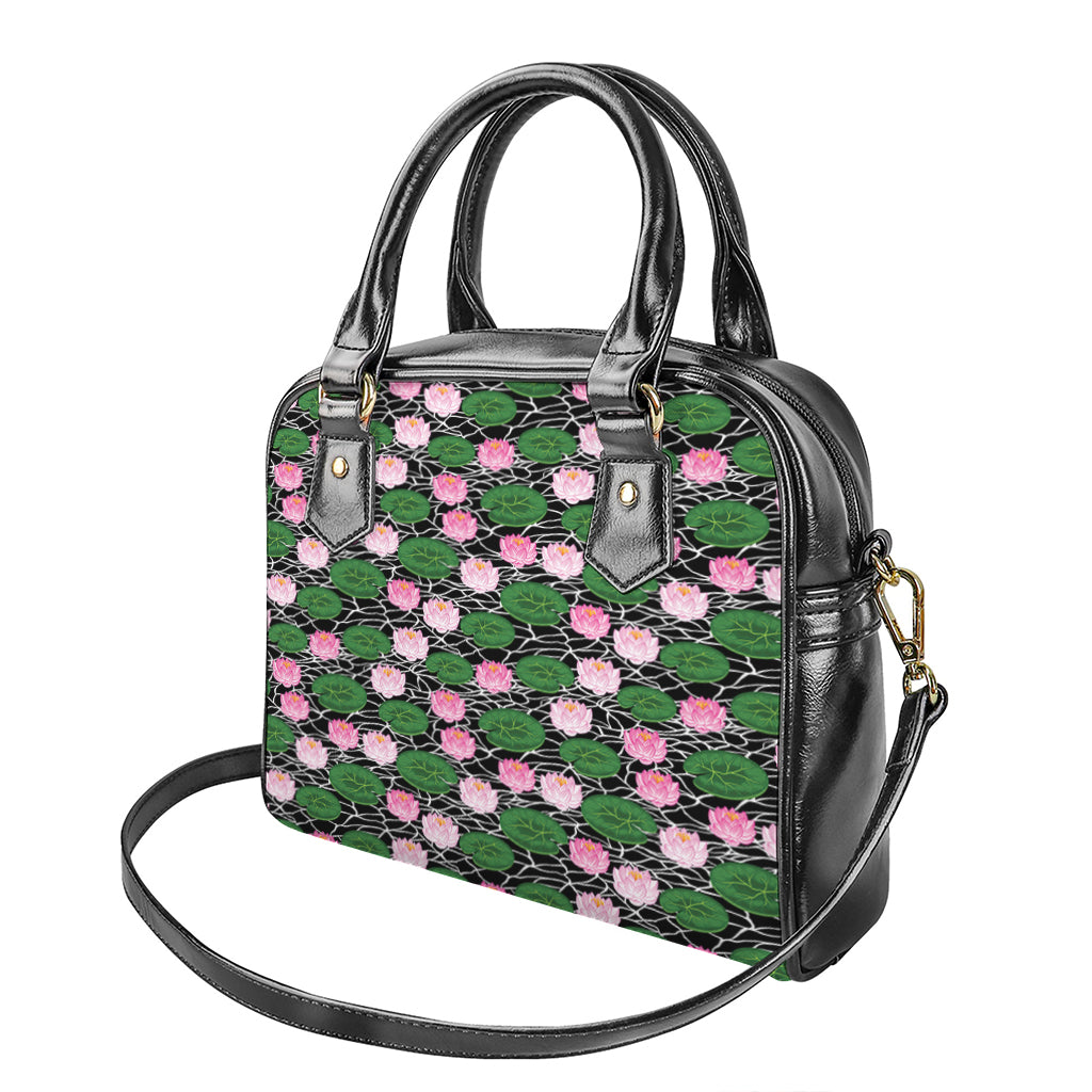 Lotus Flower And Leaf Pattern Print Shoulder Handbag