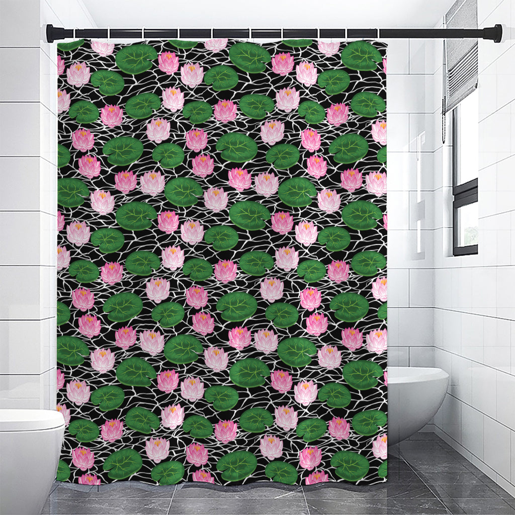 Lotus Flower And Leaf Pattern Print Shower Curtain