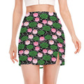 Lotus Flower And Leaf Pattern Print Side Slit Mini Skirt