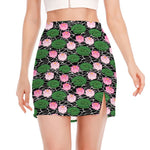Lotus Flower And Leaf Pattern Print Side Slit Mini Skirt