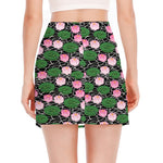 Lotus Flower And Leaf Pattern Print Side Slit Mini Skirt