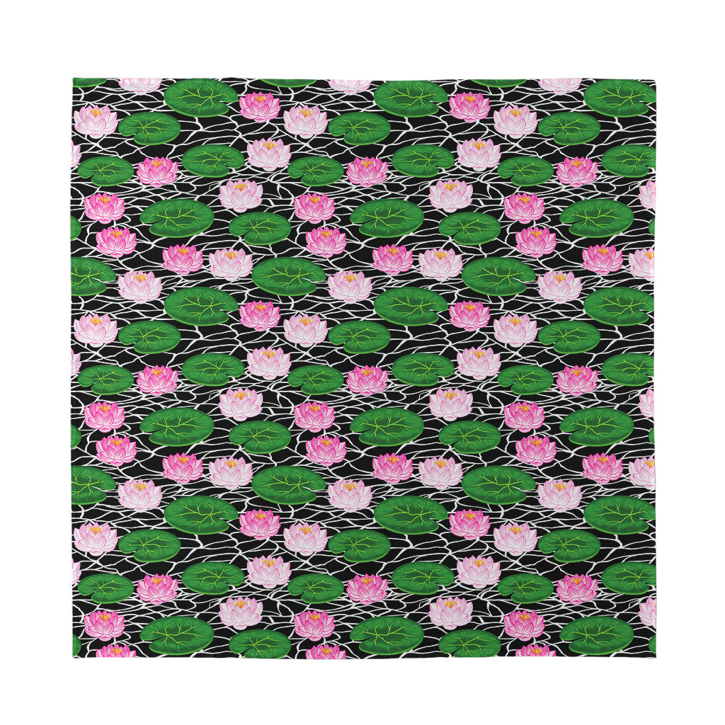 Lotus Flower And Leaf Pattern Print Silk Bandana