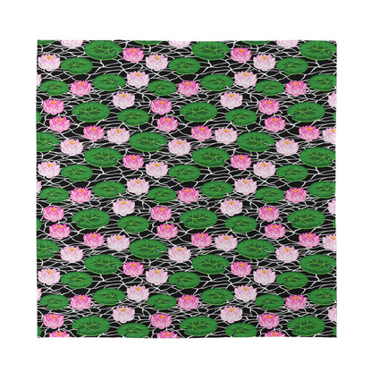 Lotus Flower And Leaf Pattern Print Silk Bandana