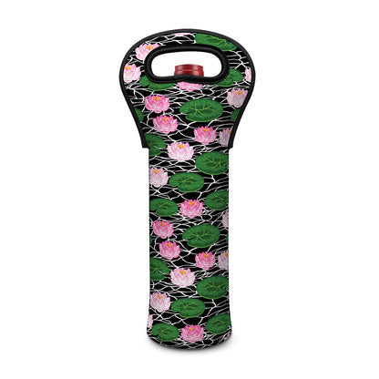 Lotus Flower And Leaf Pattern Print Single Neoprene Wine Tote