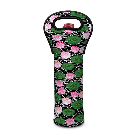 Lotus Flower And Leaf Pattern Print Single Neoprene Wine Tote
