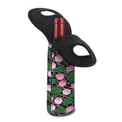 Lotus Flower And Leaf Pattern Print Single Neoprene Wine Tote
