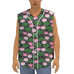 Lotus Flower And Leaf Pattern Print Sleeveless Baseball Jersey