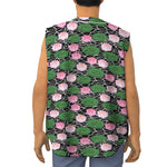 Lotus Flower And Leaf Pattern Print Sleeveless Baseball Jersey