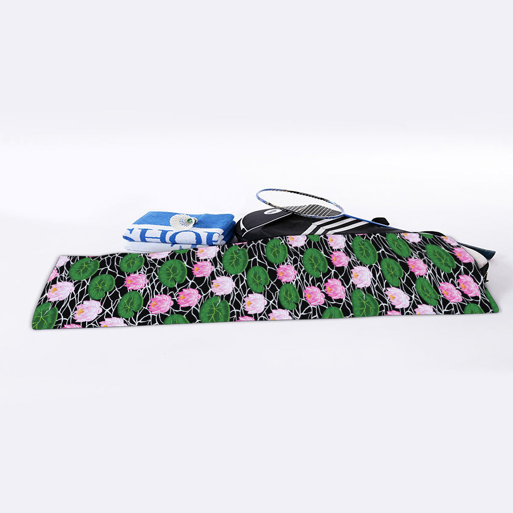 Lotus Flower And Leaf Pattern Print Sports Towel