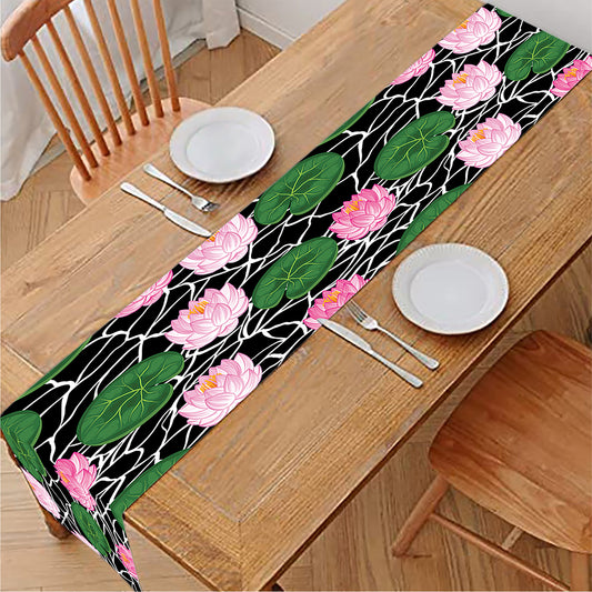 Lotus Flower And Leaf Pattern Print Table Runner