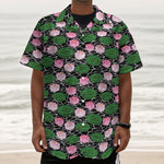 Lotus Flower And Leaf Pattern Print Textured Short Sleeve Shirt