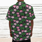 Lotus Flower And Leaf Pattern Print Textured Short Sleeve Shirt