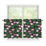 Lotus Flower And Leaf Pattern Print Tier Curtains