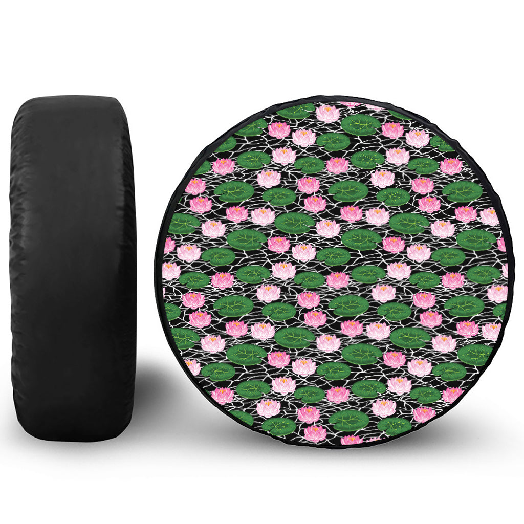 Lotus Flower And Leaf Pattern Print Tire Cover