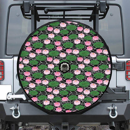 Lotus Flower And Leaf Pattern Print Tire Cover With Camera Hole