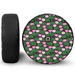 Lotus Flower And Leaf Pattern Print Tire Cover With Camera Hole