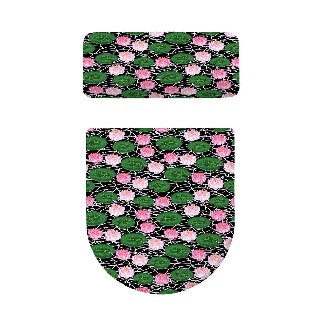 Lotus Flower And Leaf Pattern Print Toilet Lid And Tank Cover Set
