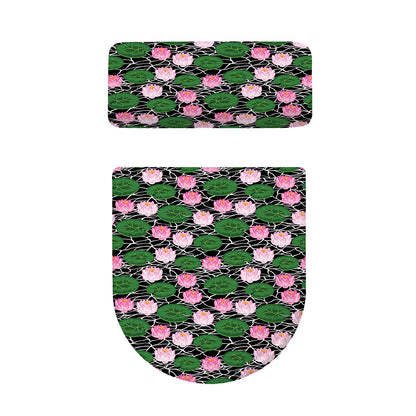 Lotus Flower And Leaf Pattern Print Toilet Lid And Tank Cover Set