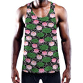 Lotus Flower And Leaf Pattern Print Men's Workout Tank Top