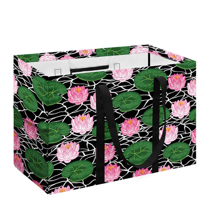 Lotus Flower And Leaf Pattern Print Utility Tote Bag