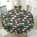 Lotus Flower And Leaf Pattern Print Waterproof Round Tablecloth