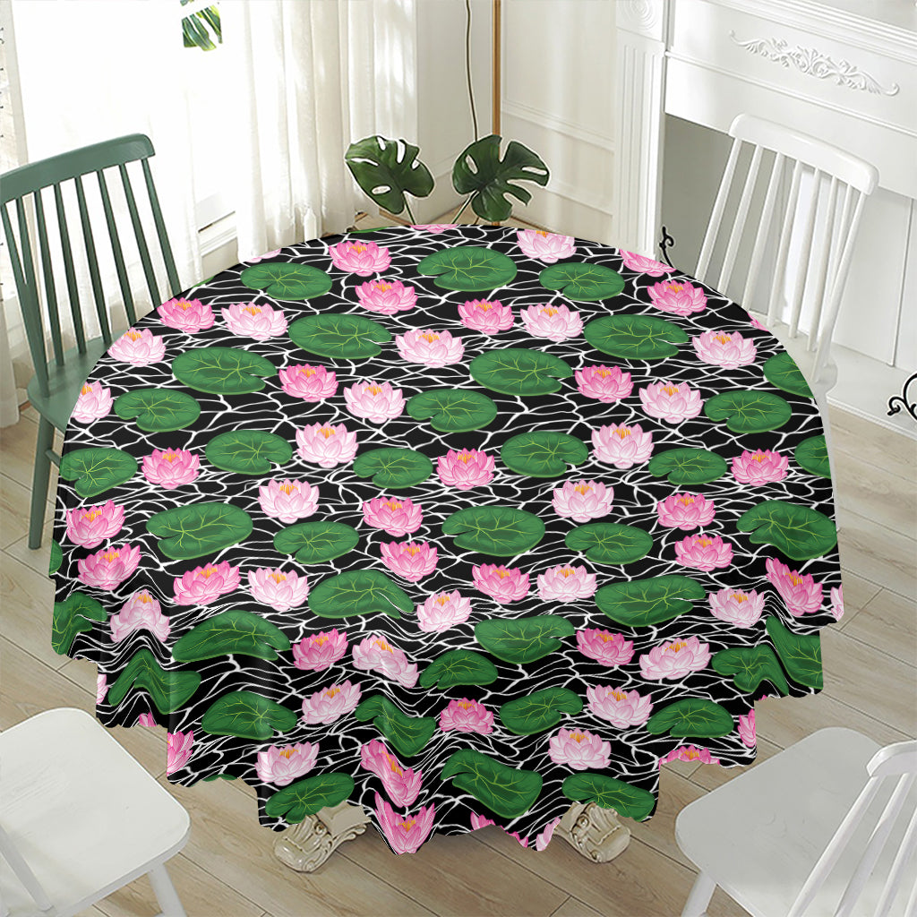 Lotus Flower And Leaf Pattern Print Waterproof Round Tablecloth