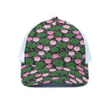 Lotus Flower And Leaf Pattern Print White Mesh Trucker Hat