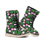 Lotus Flower And Leaf Pattern Print Winter Boots