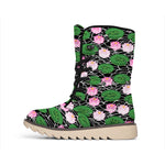 Lotus Flower And Leaf Pattern Print Winter Boots