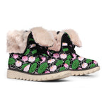 Lotus Flower And Leaf Pattern Print Winter Boots