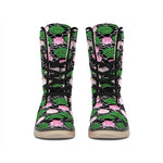 Lotus Flower And Leaf Pattern Print Winter Boots