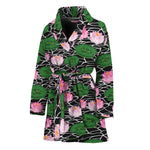 Lotus Flower And Leaf Pattern Print Women's Bathrobe