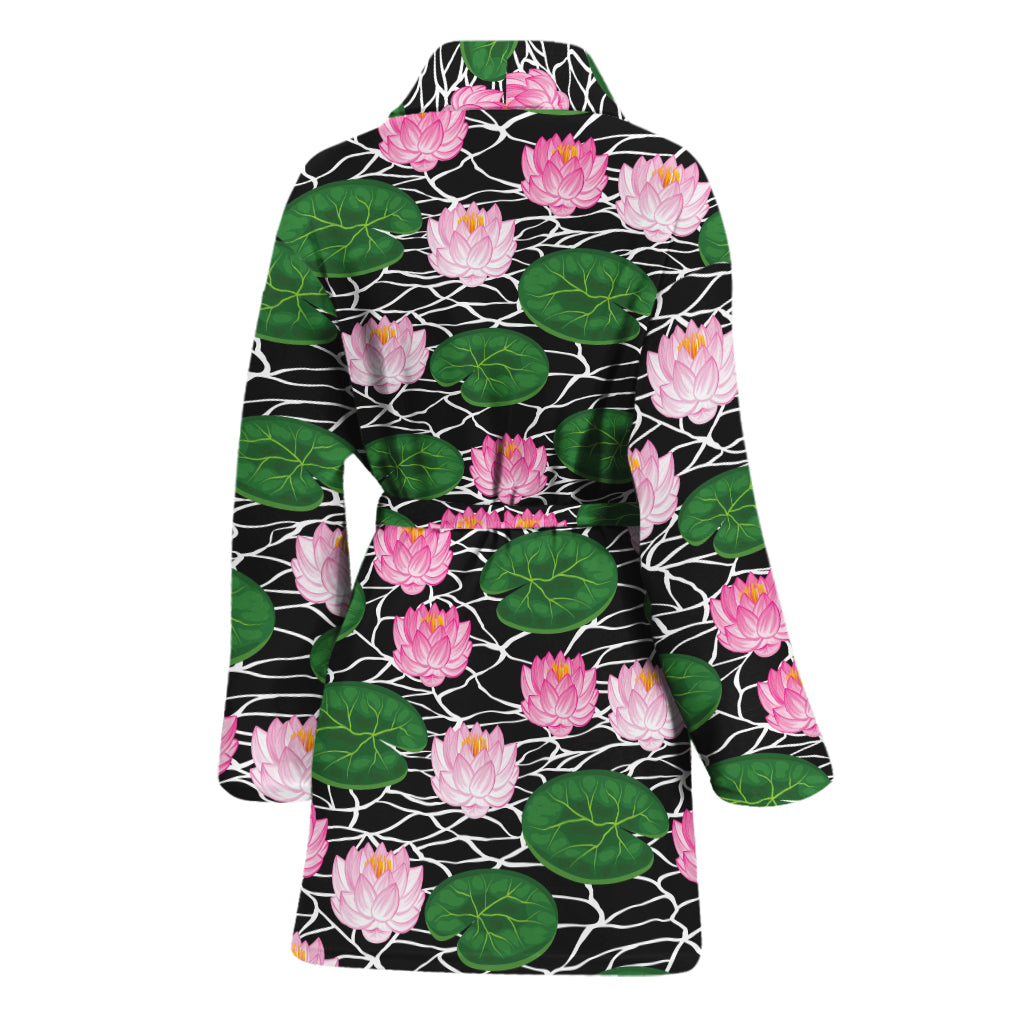 Lotus Flower And Leaf Pattern Print Women's Bathrobe