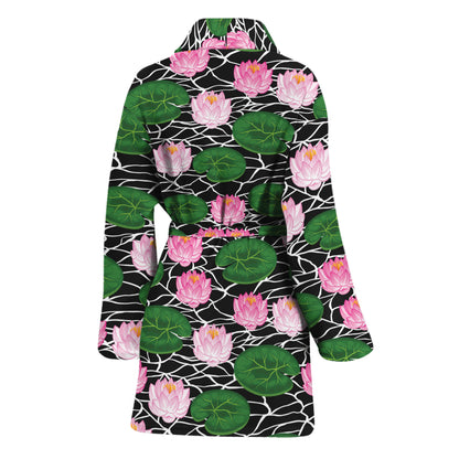 Lotus Flower And Leaf Pattern Print Women's Bathrobe