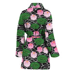 Lotus Flower And Leaf Pattern Print Women's Bathrobe