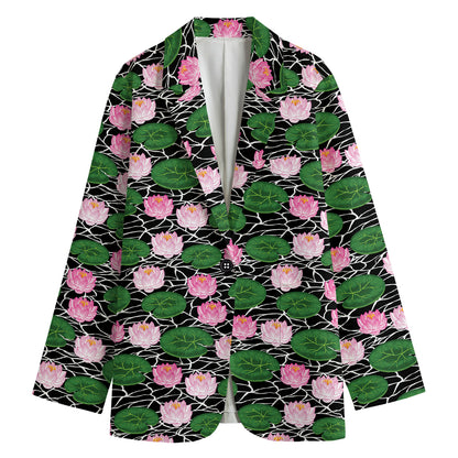 Lotus Flower And Leaf Pattern Print Women's Blazer