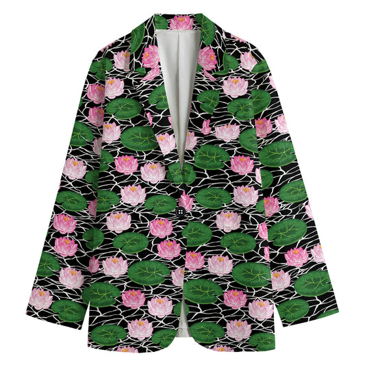 Lotus Flower And Leaf Pattern Print Women's Blazer