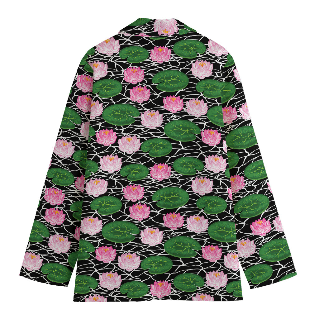 Lotus Flower And Leaf Pattern Print Women's Blazer