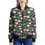 Lotus Flower And Leaf Pattern Print Women's Bomber Jacket