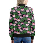 Lotus Flower And Leaf Pattern Print Women's Bomber Jacket