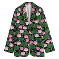 Lotus Flower And Leaf Pattern Print Women's Cotton Blazer