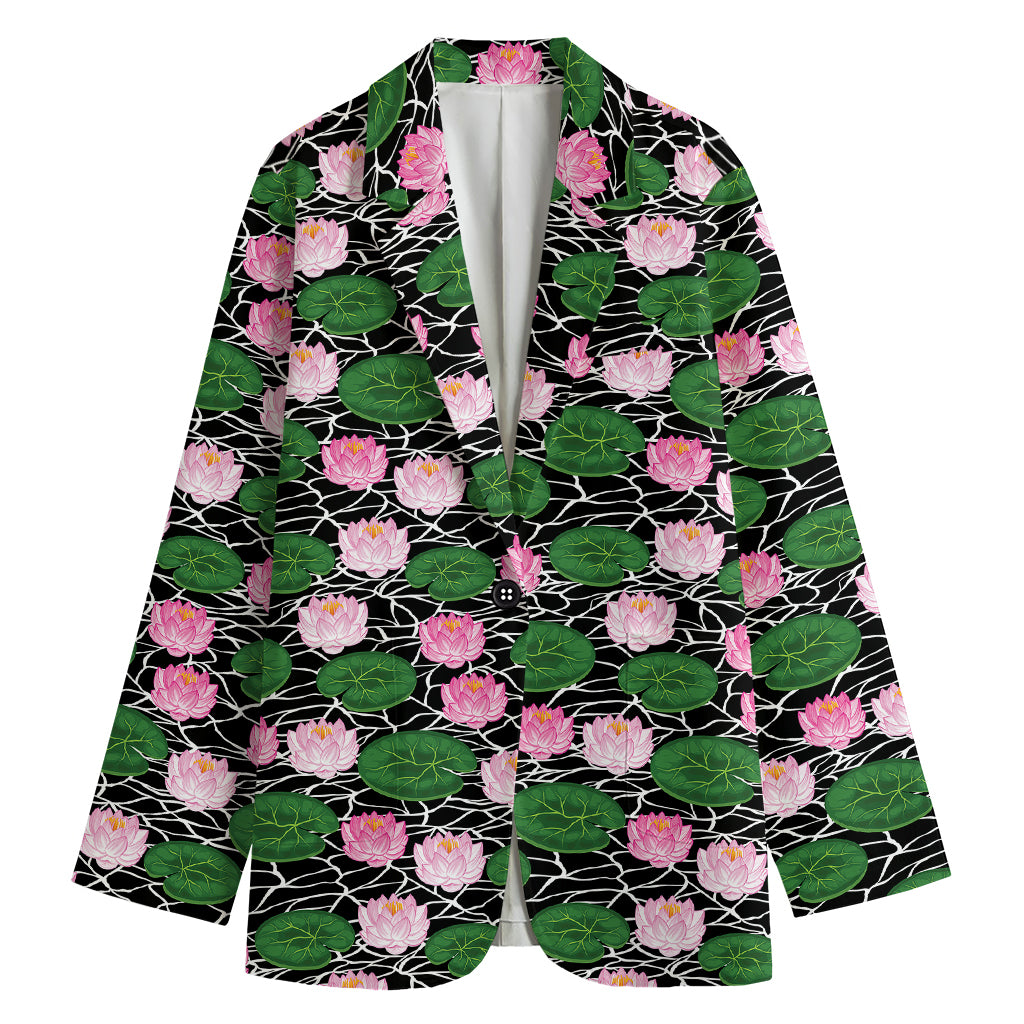 Lotus Flower And Leaf Pattern Print Women's Cotton Blazer