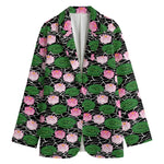 Lotus Flower And Leaf Pattern Print Women's Cotton Blazer