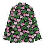 Lotus Flower And Leaf Pattern Print Women's Cotton Blazer