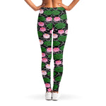 Lotus Flower And Leaf Pattern Print Women's Leggings