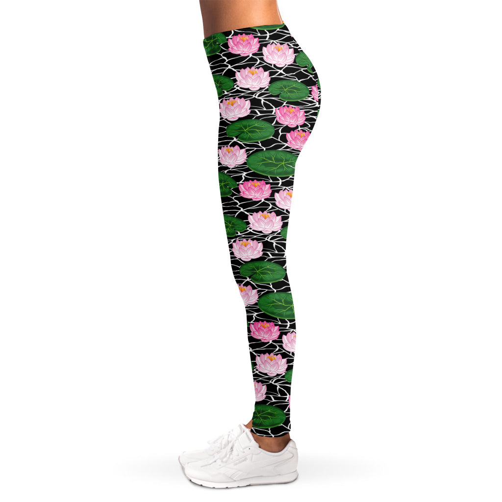 Lotus Flower And Leaf Pattern Print Women's Leggings