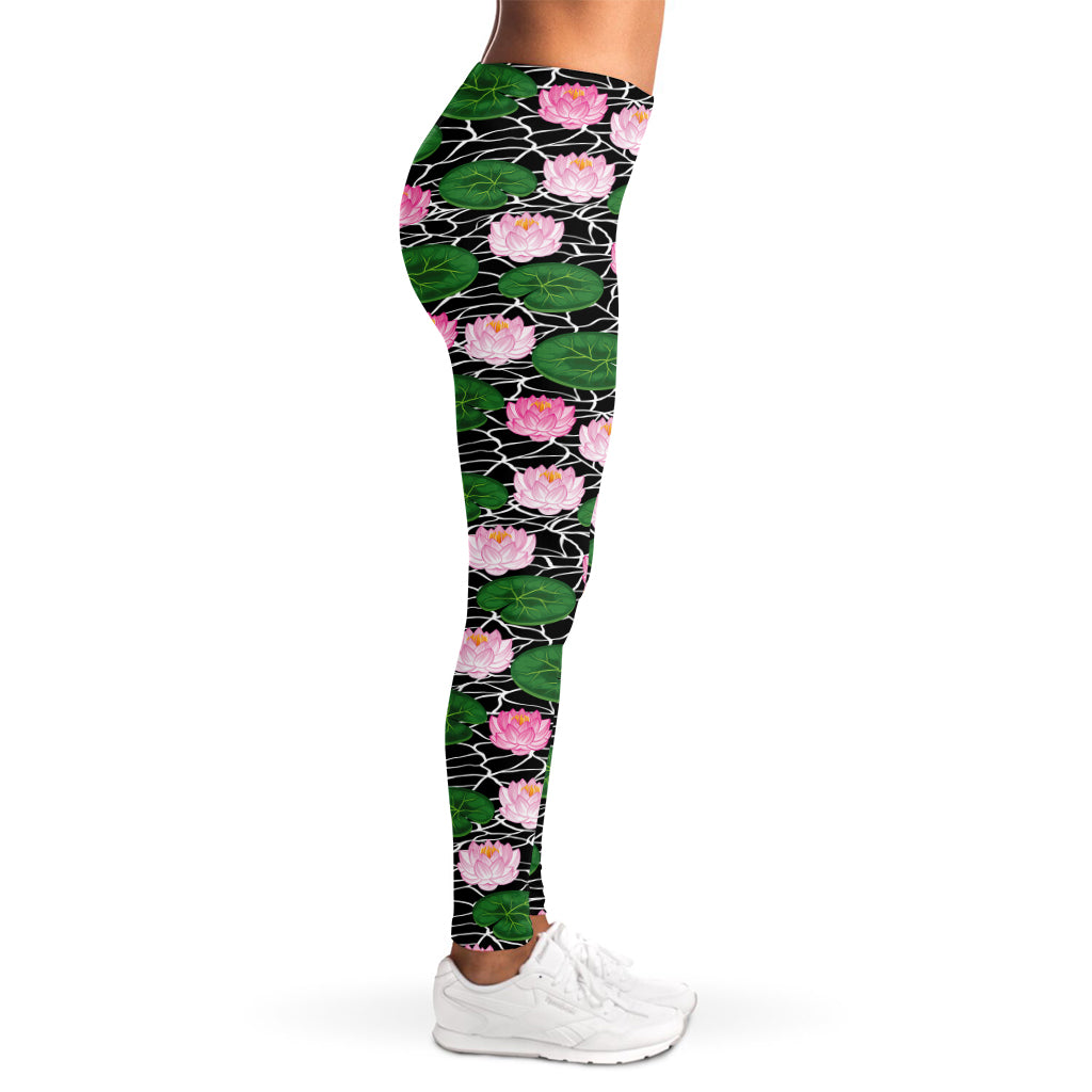 Lotus Flower And Leaf Pattern Print Women's Leggings