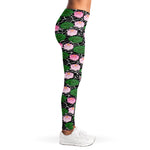 Lotus Flower And Leaf Pattern Print Women's Leggings